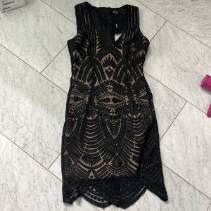NWT - Bardot Black Sheer Nude Lining Lace Floral V-Cut Dress XS/4
